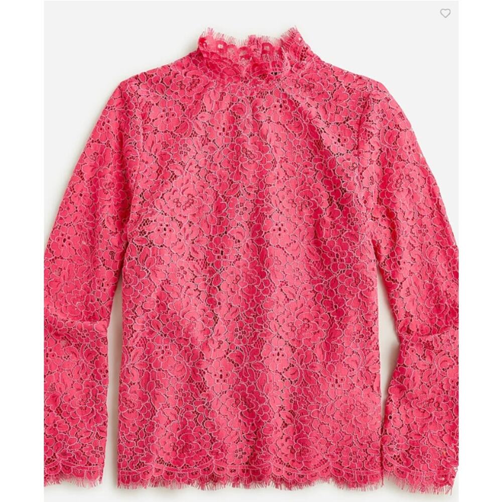 J. Crew Pink Scalloped Lace Mockneck Top Size 2